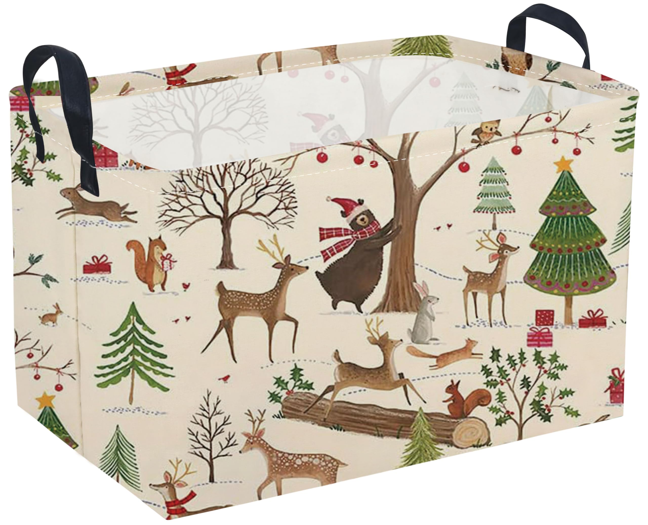 Sanjiaofeng Rectangular Christmas Basket Animal Storage Bins,Cute Storage Basket with Handles.Clothers,Books,Kid's Gifts Bins. (Animal Christmas)