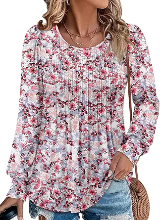 BETTE BOUTIK Long Sleeve Shirts for Women Fall Tops Dressy Blouses Crewneck Tunic Tops for Leggings S-3XL