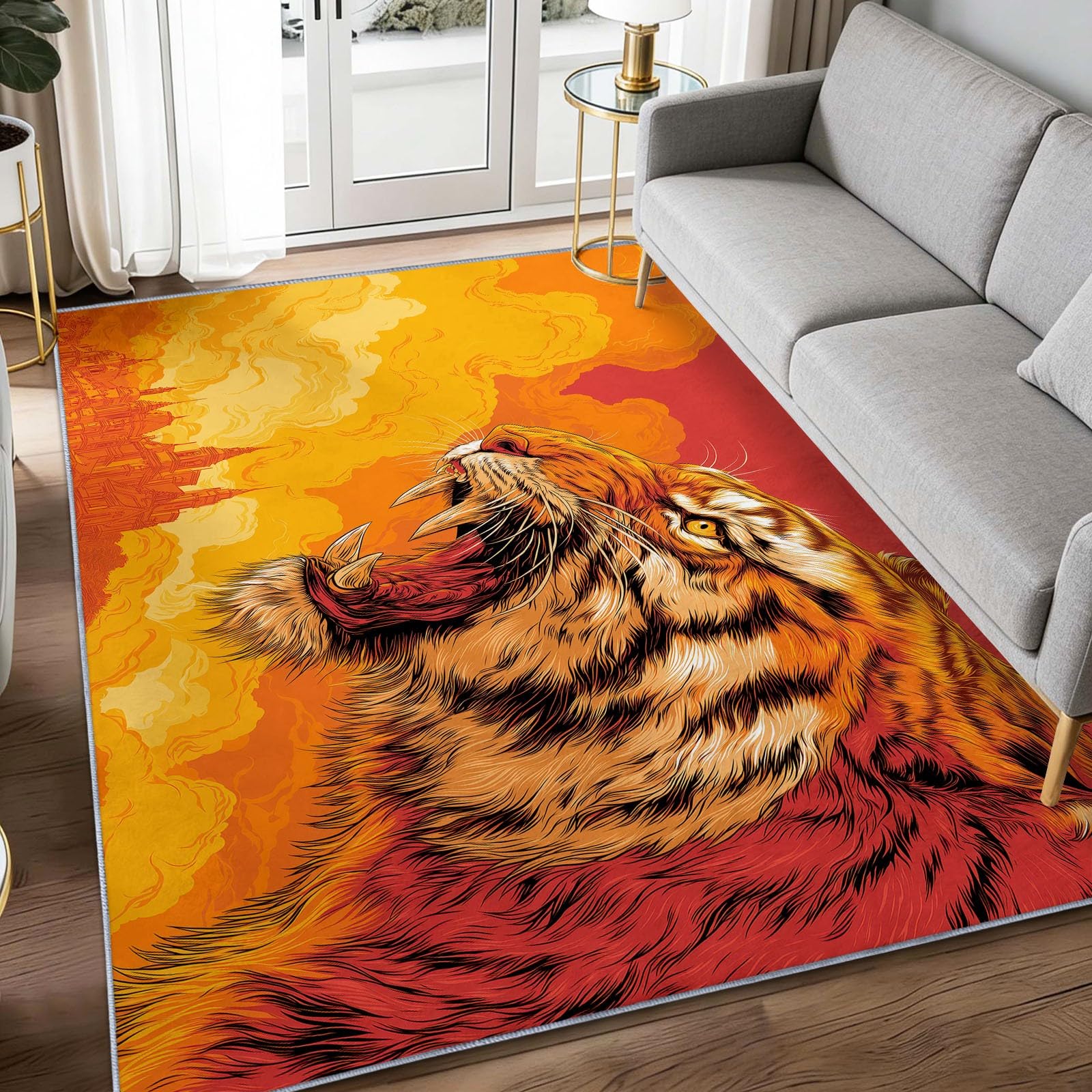 Fierce Flaming Tiger - Alfombra antideslizante (180 x 240 cm), diseño de animales de fantasía, alfombra para dormitorio de niños y niñas, alfombra de suelo para sala de estar, dormitorio, alfombra de
