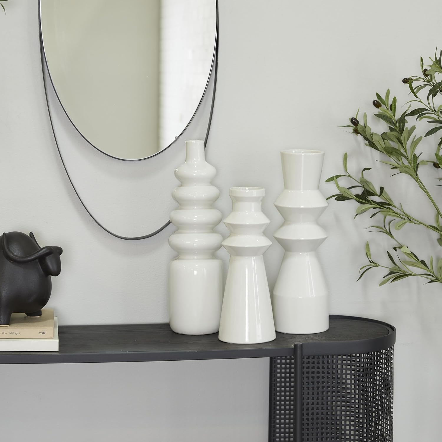 CosmoLiving by Cosmopolitan Ceramic Decorative Vase Centerpiece Vases with Bubble Texture Designs, Set of 3 Flower Vases for Home Decoration 16", 13", 17"H, White