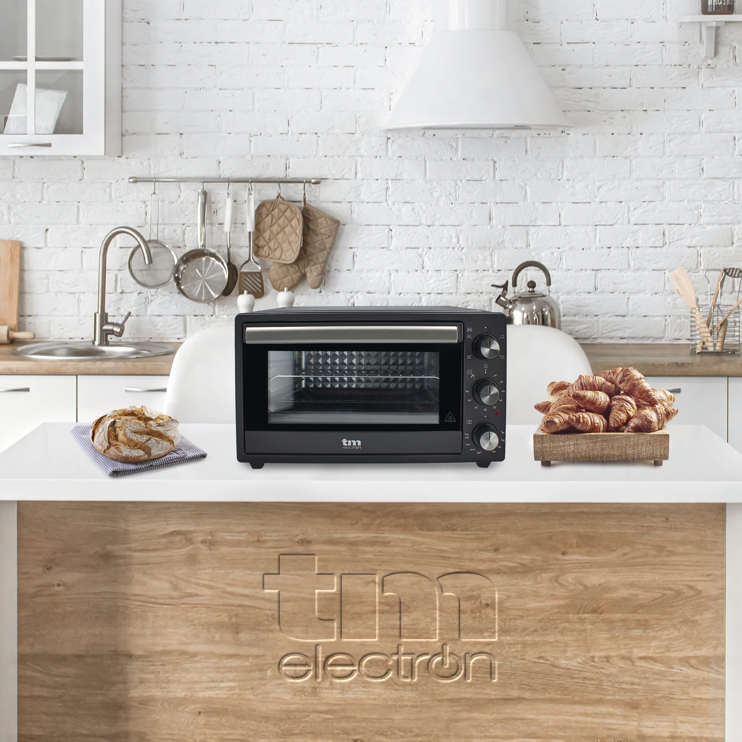 TM Electron TMPHO020 - Forno a convezione da tavolo, 5 funzioni, capacità 20 litri, timer 90 minuti, temperatura regolabile da 80° a 250°, 1500W