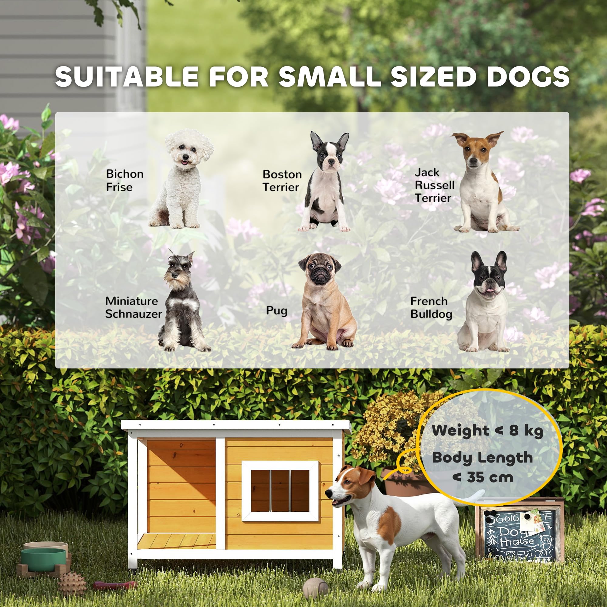 PawHut Caseta para Perros Exterior 85,5x62x60 cm Casa para Perros de Madera con Techo Asfáltico Abatible Puerta y Ventana para Perros Pequeños Natural