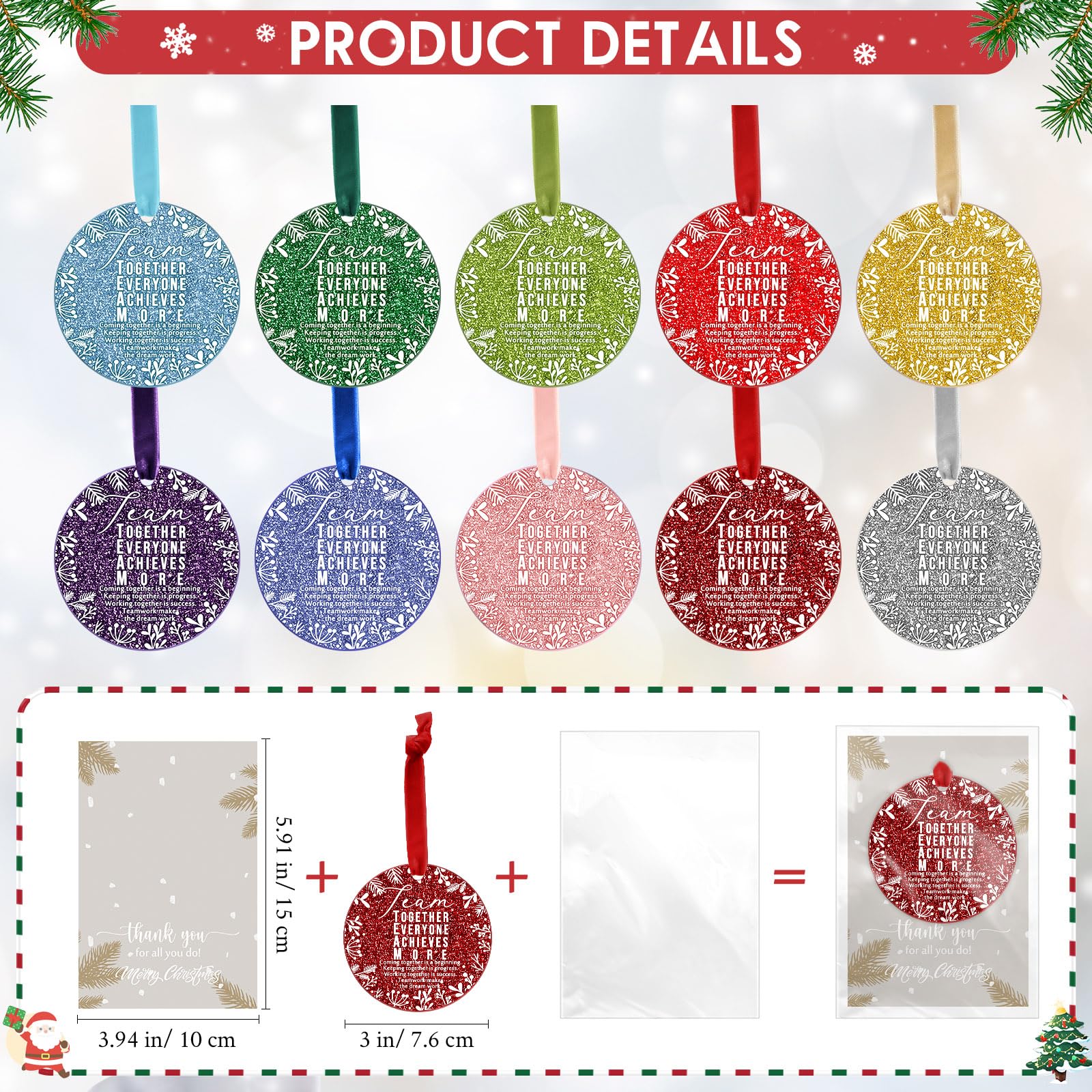 Condition photo showing New/Like New for Kasyat 60 Sets Christmas Thank You Ornaments Employee Appreciation Gifts Acrylic Hanging Ornaments Bulk with Card and Bag for Coworker Team Nurse Teacher Xmas Tree Decor (Team Sign)