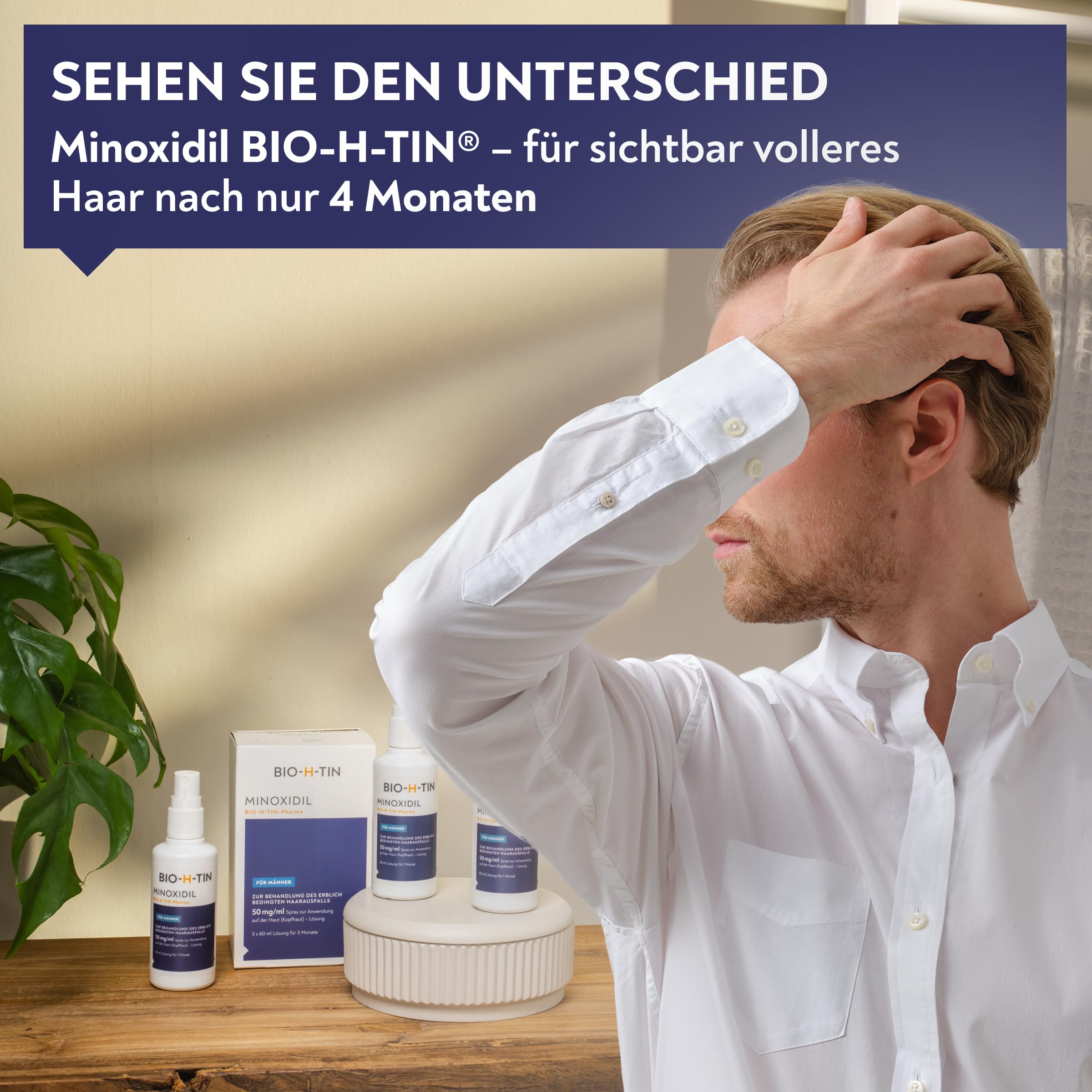 Minoxidil BIO-H-TIN 50 mg/ml Spray, Lösung zum Auftragen auf die Kopfhaut 3x 60 ml + BIO-H-TIN Belebendes Coffein-Shampoo, 200 ml