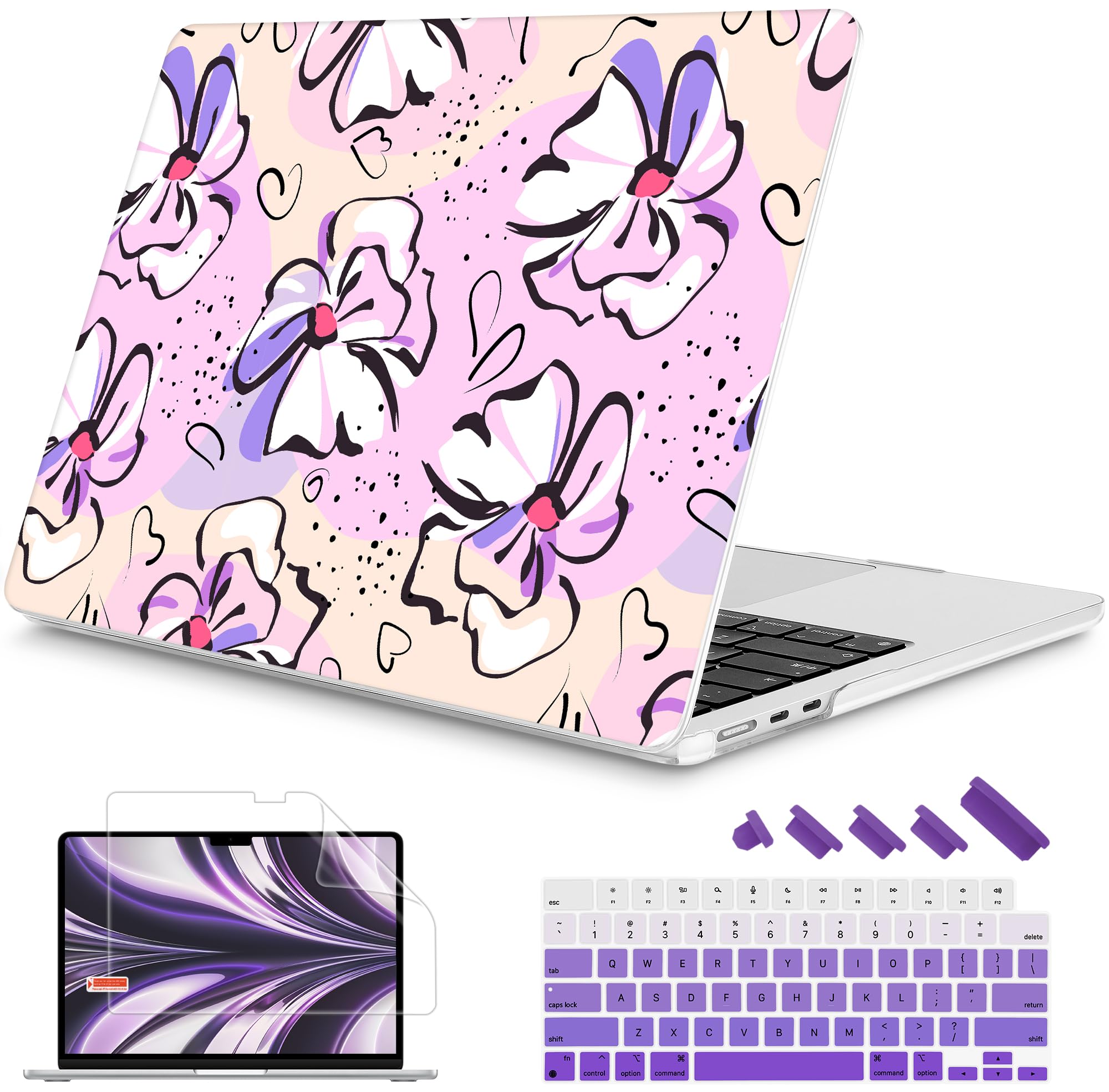 Mektron Case for 2025 MacBook Air 13-inch M4 Laptop A3240 with 13.6-inch Liquid Retina Display,Compatible with 2024 2022 M3/M2 MacBook Air 13" Hard Shell Cover,Fit Model A3113 A2681,Pink Flowers