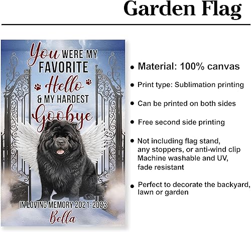 Miniatura 6 de Prezzy Bandera conmemorativa de jardín personalizada Chow Chow, regalo de memoria para los amantes de los perros, pérdida de mascotas, banderas de