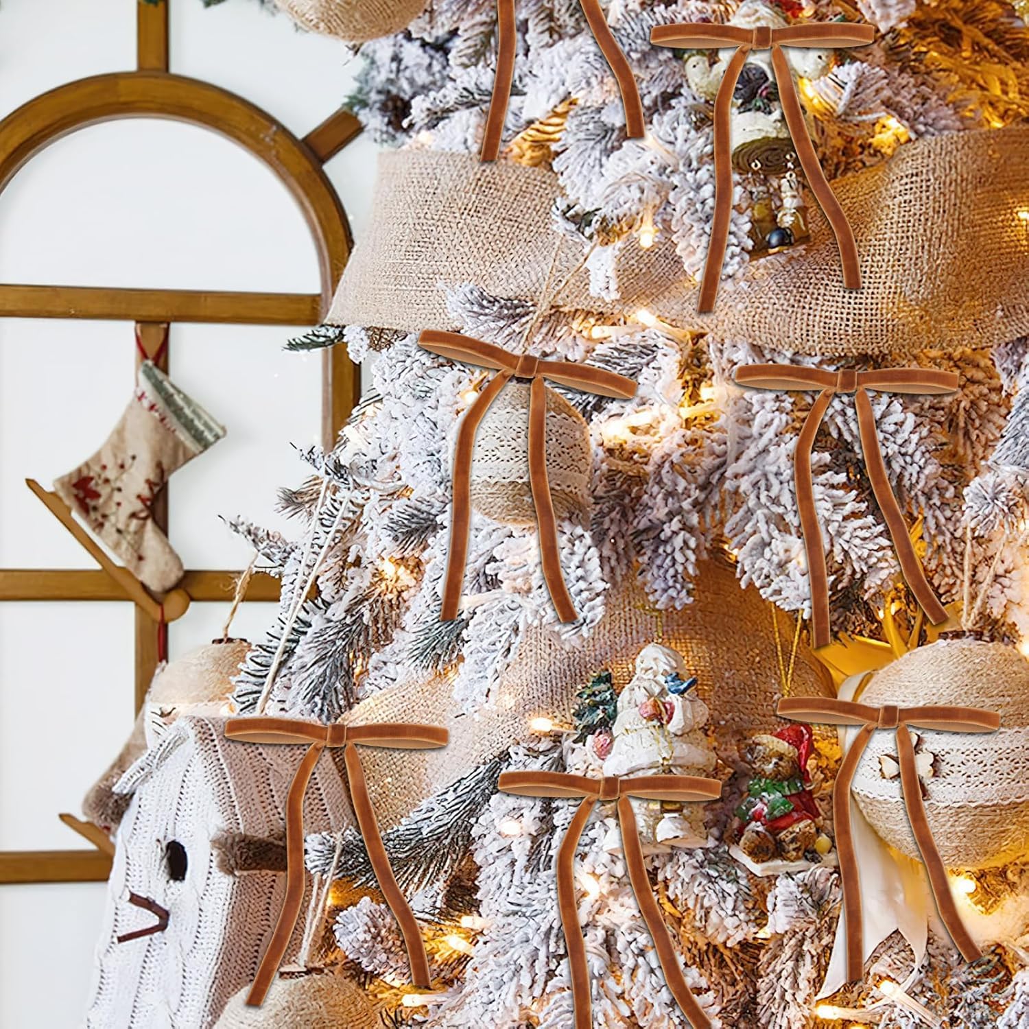 12 Nœuds En Velours Marron Pour Sapin De Noël - Taille 15x15 Cm - Pour Décorer Arbre, Couronnes, Cadeaux