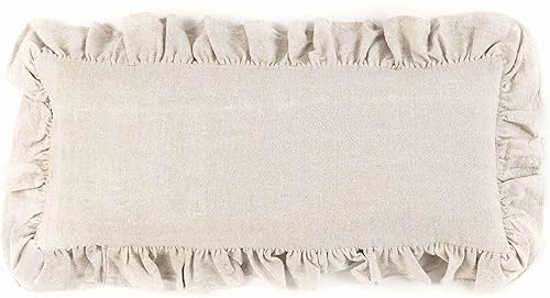 Miniatura 1 de Pine Cone Hill Wilton - Almohada decorativa natural con volantes, pies lumbares de 15 pulgadas, patrón sólido neutro