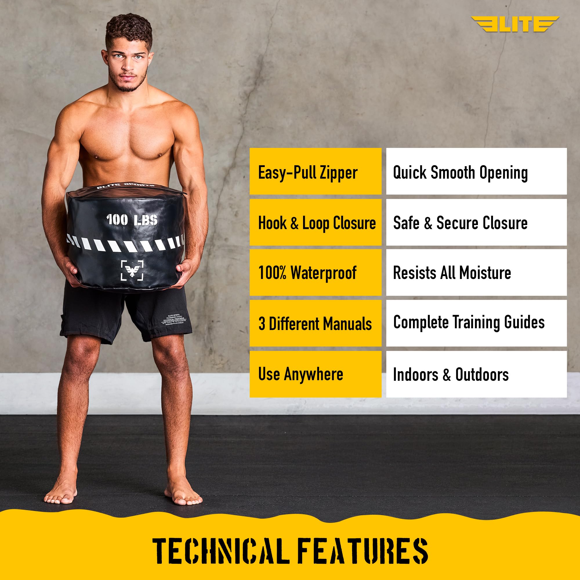 Elite Sports Heavy-Duty Strongman Workout Sandsack - Ungefüllte, langlebige Sandsäcke für Powerlifting, Kampftraining & Ganzkörpertraining