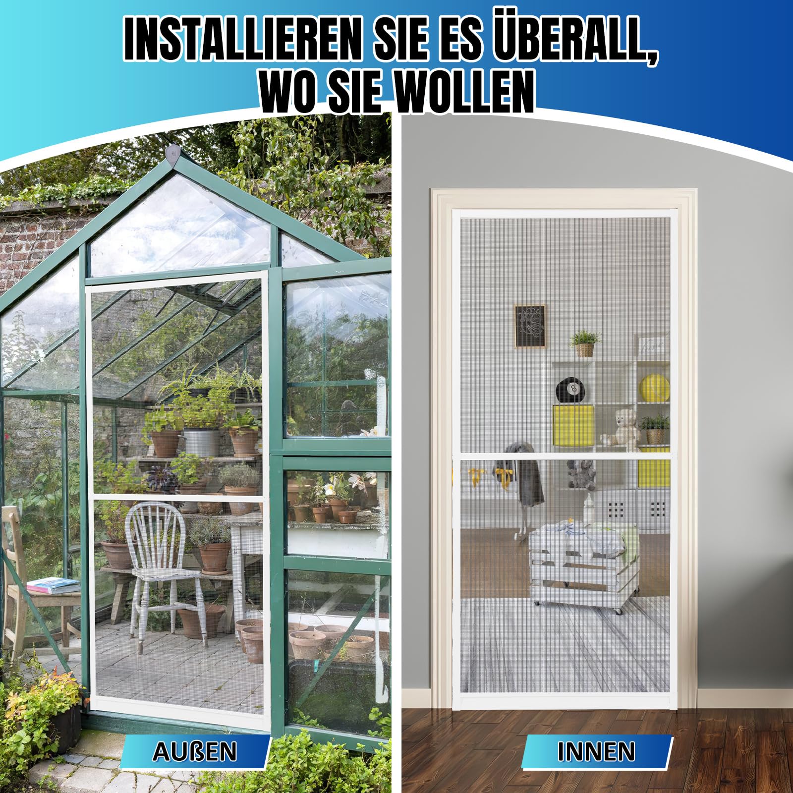 𝗝𝗮𝘅𝗴𝘂𝗼𝗺 Fliegengitter Tür Balkontür 120x240 cm, Insektenschutz Tür mit Alurahmen zur Schraubmontage, zuschneidbar, weiß, mit Bürstendichtung & Magnetverschluss für Terrasse