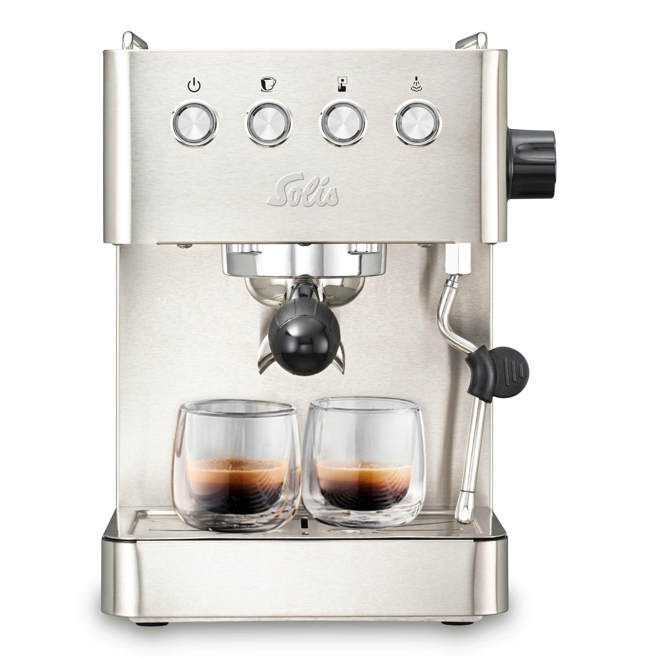 Solis Barista Gran Gusto - Cafetera espresso con depósito de agua extraíble, máquina semiautomática de portafiltros con soporte de filtro profesional de 58 mm, función de agua caliente y vapor, acero