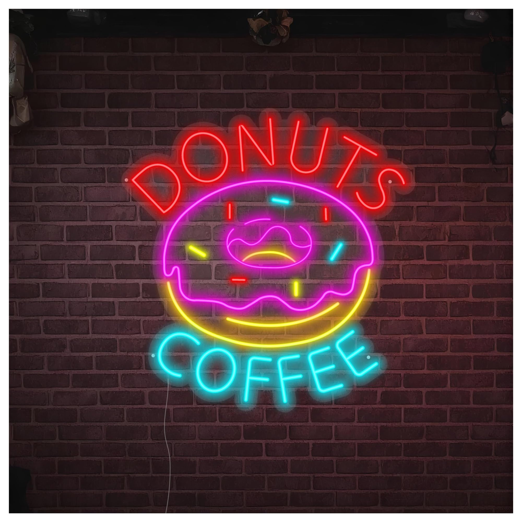 SHOUXI Sign Lamp Donuts Coffe Neon Sign, Suitable for Dessert Shop Decor with Dimmable 53cm