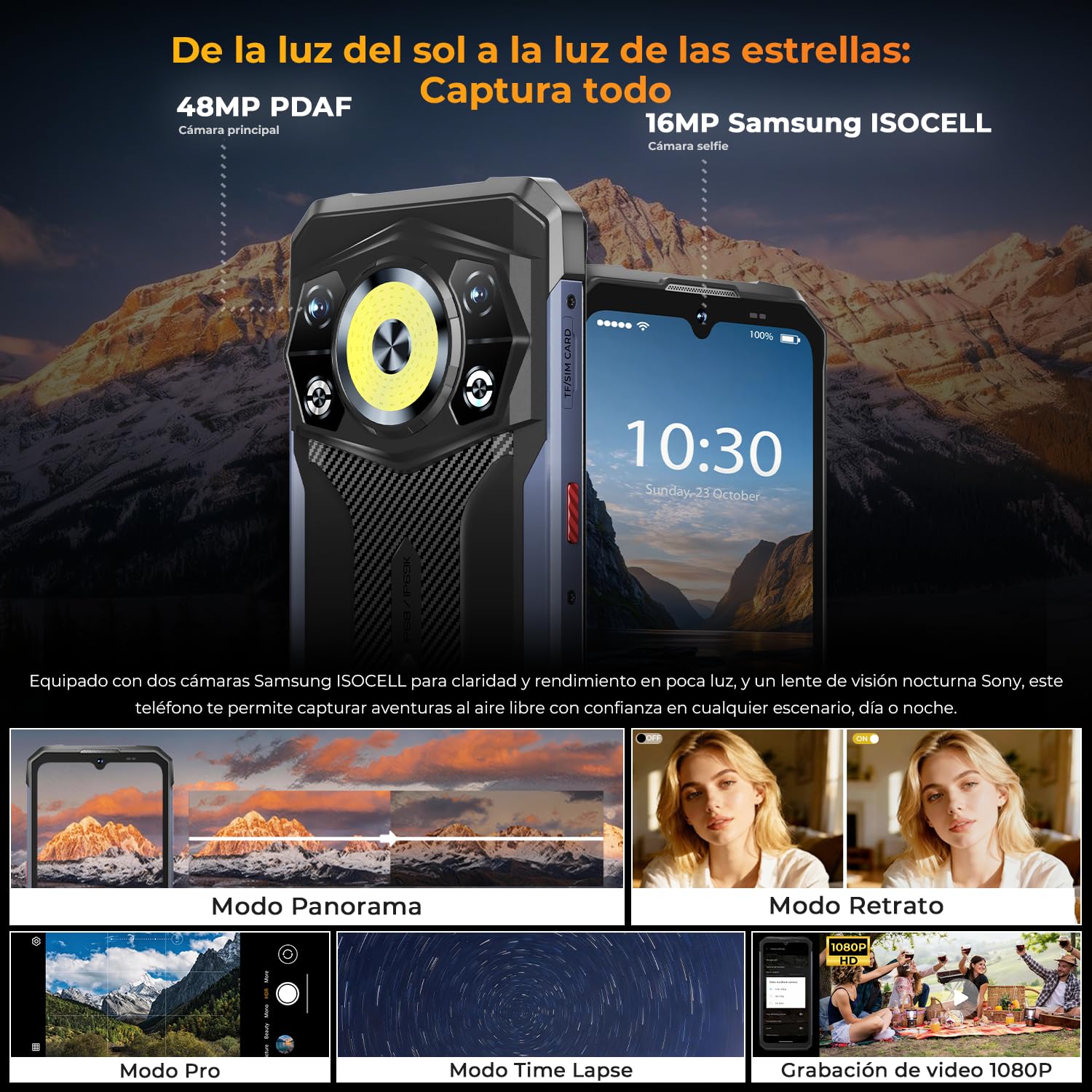 HOTWAV Cyber 17 Movil Irrompible-16GB+128GB(TF 2TB), 120Hz 6,75" HD+ Teléfono Movil Android 16, 6200mAh 20W, 48MP+16MP Cámara, Dual 4G SIM/NFC/OTG/GPS/Linterna de Camping súper Brillante | Pantalla de 6,75" HD+120Hz con Panda Glass 3, batería 6200mAh, 48M
