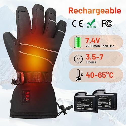 Miniatura 2 de Guantes térmicos para hombres y mujeres, guantes de calefacción eléctricos recargables para invierno al aire libre, con pantalla de temperatura y