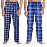 Men's Comfortable Matte Fleece Holiday Sleep 100% Polyester Pants 2 Packs, Blue Checkered Plaid/ Multiple Blue Plaid, Large