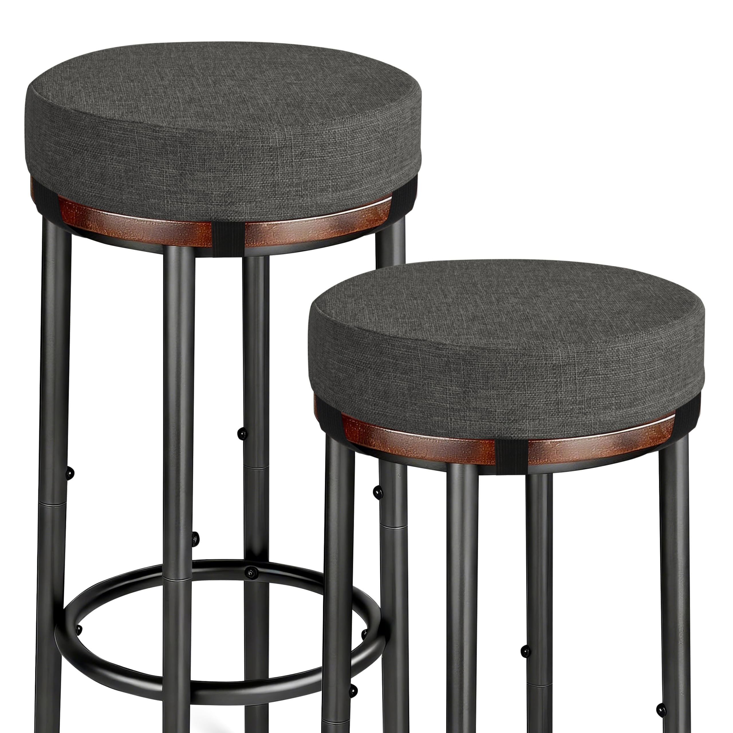 OVOV Round Bar Stool Cushions Set of 2 30X30X6.5 cm Round Chair Cushions with Anti-Skid Silicone Thick Padded Stool Pads, Dark Grey — image 1