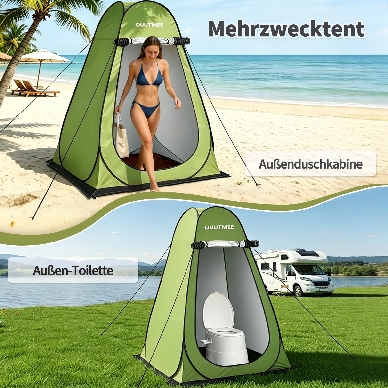 OUUTMEE Duschzelt, Camping Toilettenzelt, Tragbarer Pop Up Umkleideraum, Mobiler Strandumkleidezelt, Outdoor WC Zelt, UV-Schutz, Wasserabweisend Umkleidezelt für Wandern, (Schwarz/Blau/Grün/Orange)