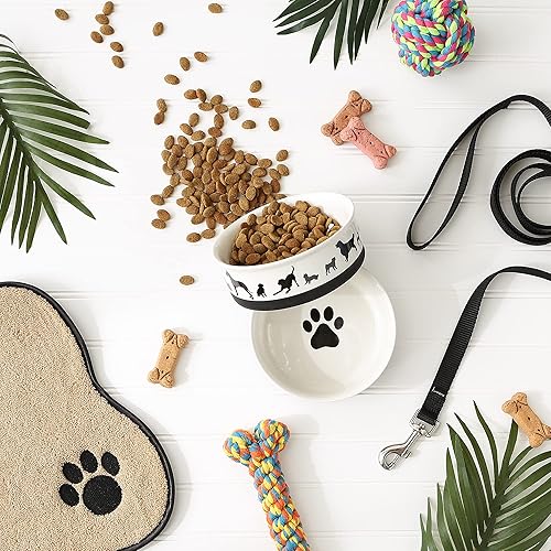 Miniatura 3 de Bone Dry Juego de cuencos de cerámica para alimentos y agua para perros, parte inferior de anillo antideslizante extraíble, apto para microondas y