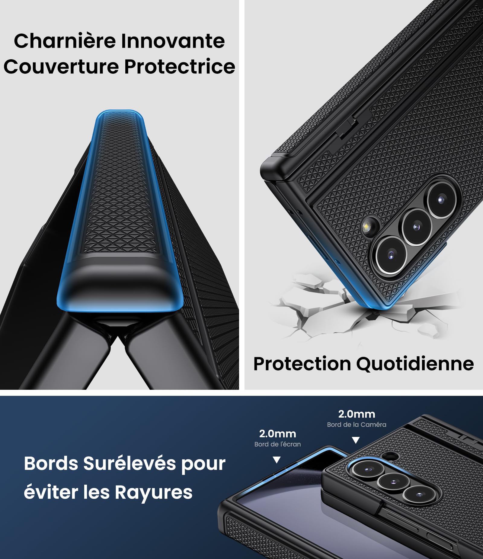 Coque pour Samsung Galaxy Z Fold 5 avec Support, Noir