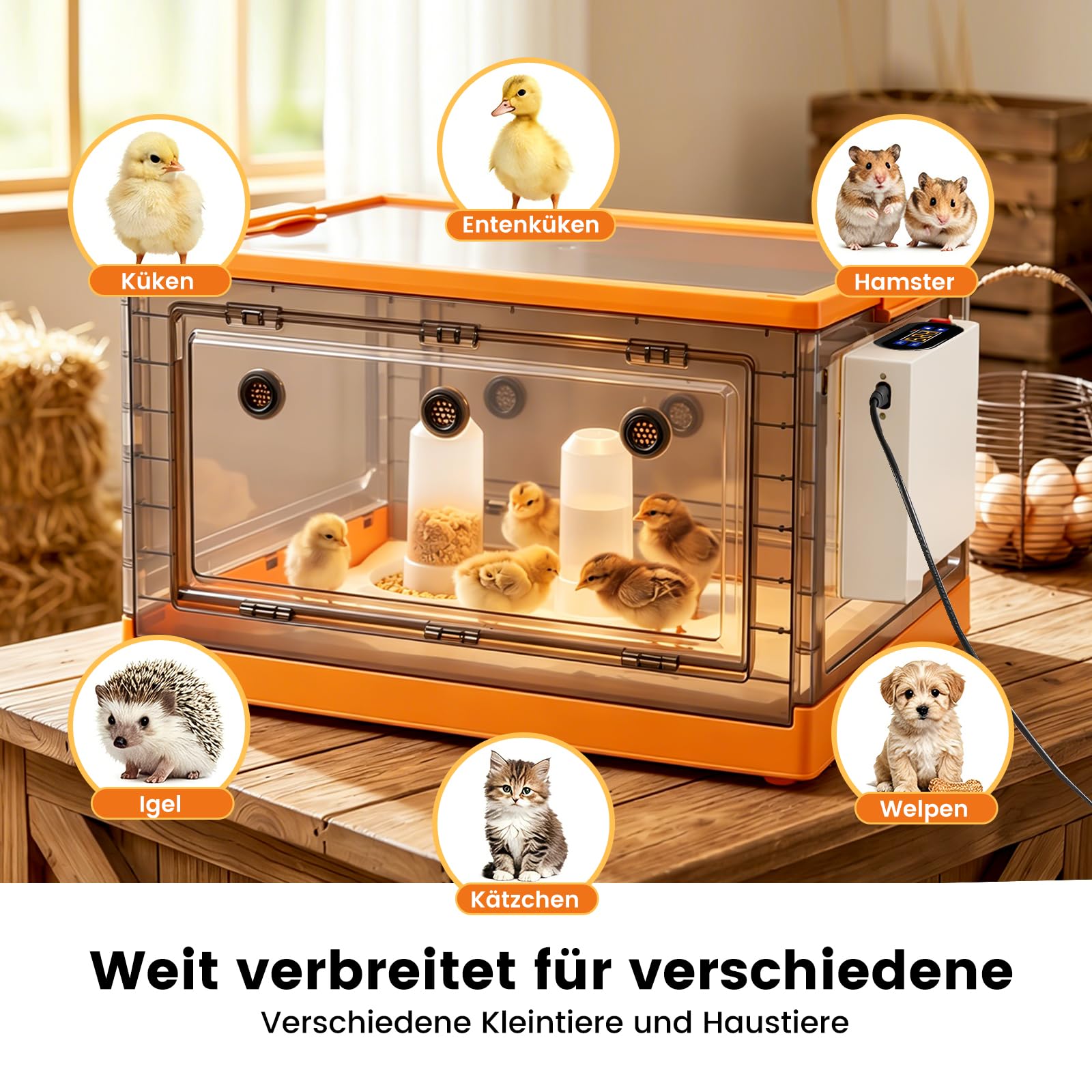 Inkubator für Küken 85L Brutkasten Faltbare Brutbox für Geflügel(Orange)