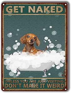 Targa In Metallo Divertente 20x30 Cm – "Get Naked Unless..." Con Golden Retriever, Per Esterni/Interni, Regalo Umoristico Per Amici - 2