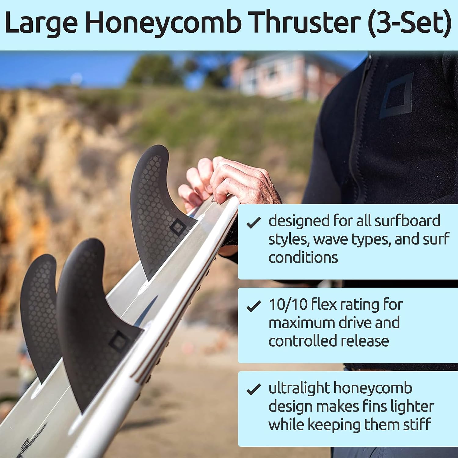 Honeycomb Fiberglass Performance Surf Fins – Fits Futures Single Tab - Ride as Twin, Thruster, or Quad – Durable, Lightweight & Versatile