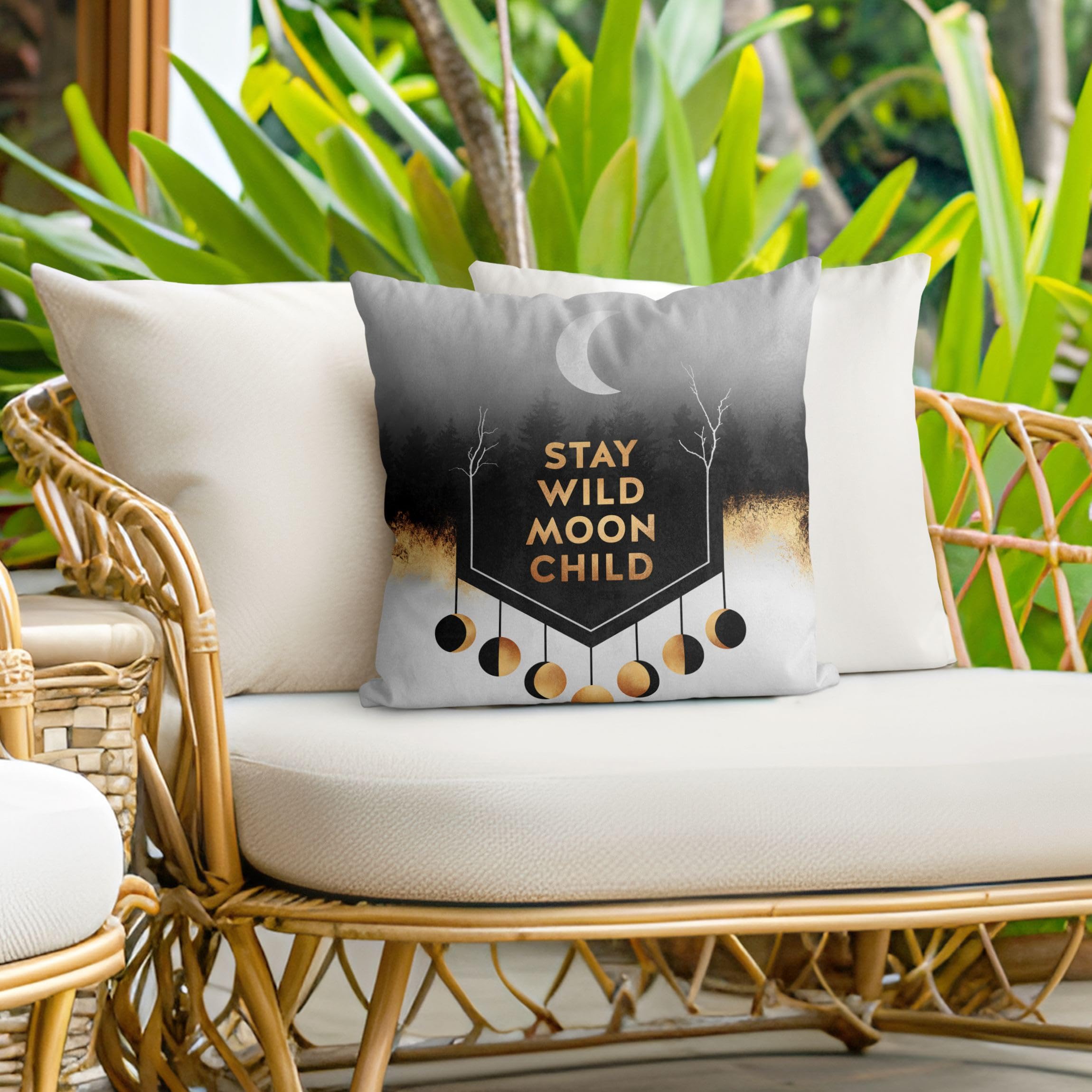 Deko Kissenhülle draußen/Outdoor waschbar Sprüche ohne Füllung Zierkissen - Made in Germany - Design Bezug Gold Sofakissen Aquarell Outdoor Sofa Bett 2107