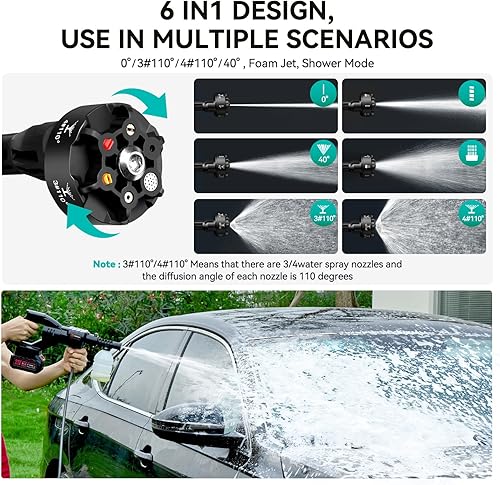 Miniatura 4 de Lavadora a presión inalámbrica de 800 PSI, lavadora a presión inalámbrica portátil de 1.5 GPM con 2 baterías de 3.0 Ah y boquilla 6 en 1  para