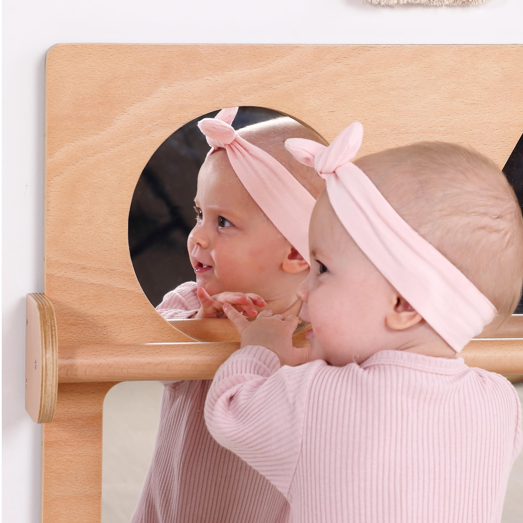 Espejo de seguridad para bebés inastillables con barra de dominadas, juego de exploración de aprendizaje temprano para bebés, muebles Montessori para guardería, preescolar y guardería 7