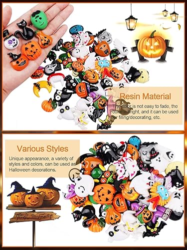 Miniatura 3 de 100 dijes de slime de Halloween, de resina, de Halloween, con parte trasera plana, adornos de limo Kawaii para Halloween, calabaza, fantasma, búho