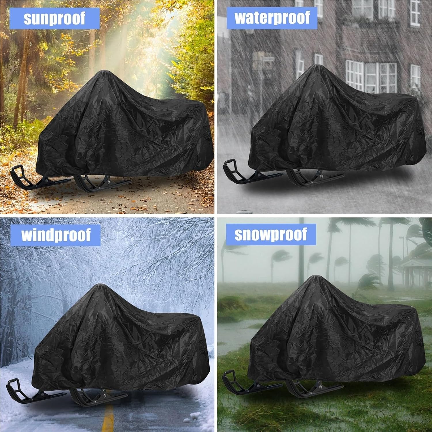 Snowmobile Cover 138 Inch Outdoor Snowmobile Cover, 190T Polyester Waterproof & Anti-UV for Winter Storage(M 292x130x121cm)