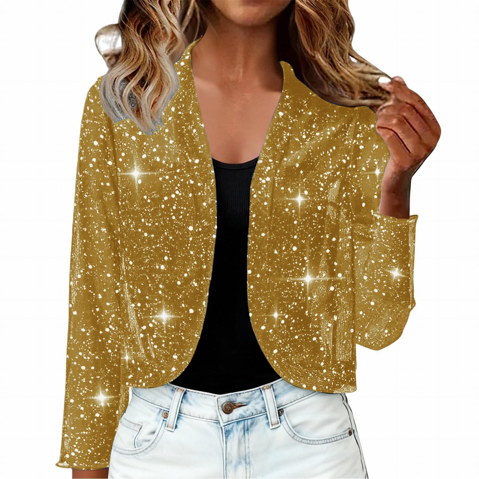 Womens sequin Cardigan Jackets Open Front Sparkly Tops glitter shiny Dressy Casual Holiday Party Outfits