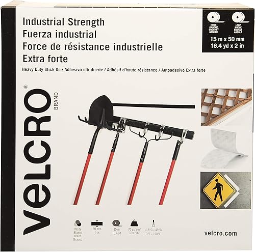 VELCRO Brand Cinta de resistencia industrial  Uso en interiores, corte a medida  Potencia de sujeción superior  Blanco, 16.4 yardas x 2 pulgadas