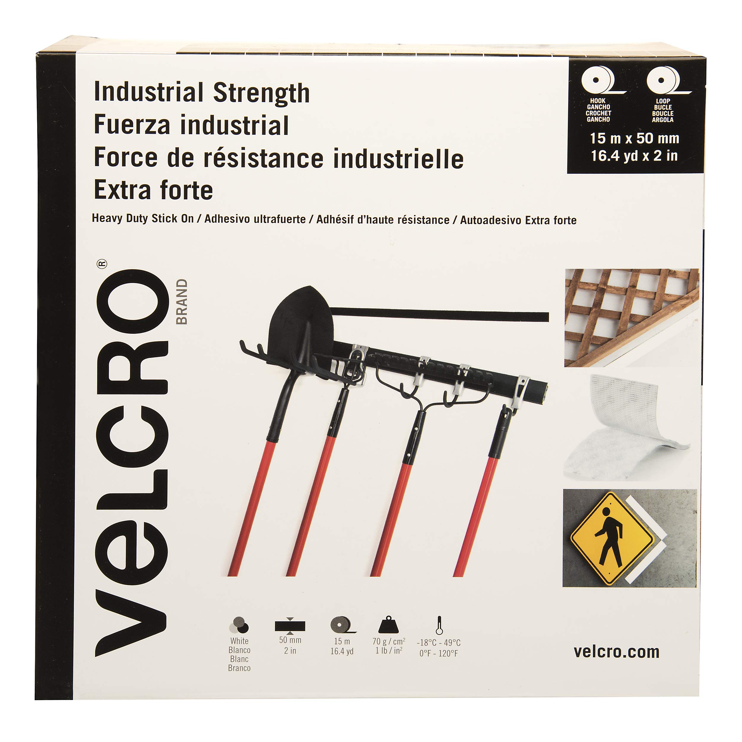 VELCRO BrandIndustrial Strength Tape | Indoor Use, Cut-to-Length | Superior Holding Power | White, 16.4 yd x 2 in