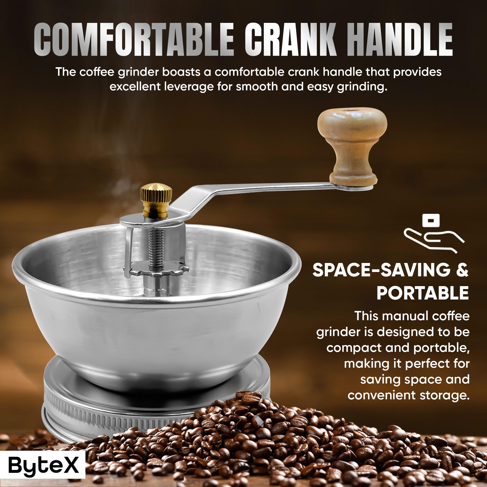 Stainless Steel Coffee Grinder Lid Attachment for Regular Mouth Mason Jars - Manual Crank Burr Grinder for Fresh Coffee, Ideal for Camping, Home Barista, Rust Proof Ceramic Mechanism (Wide) - 4