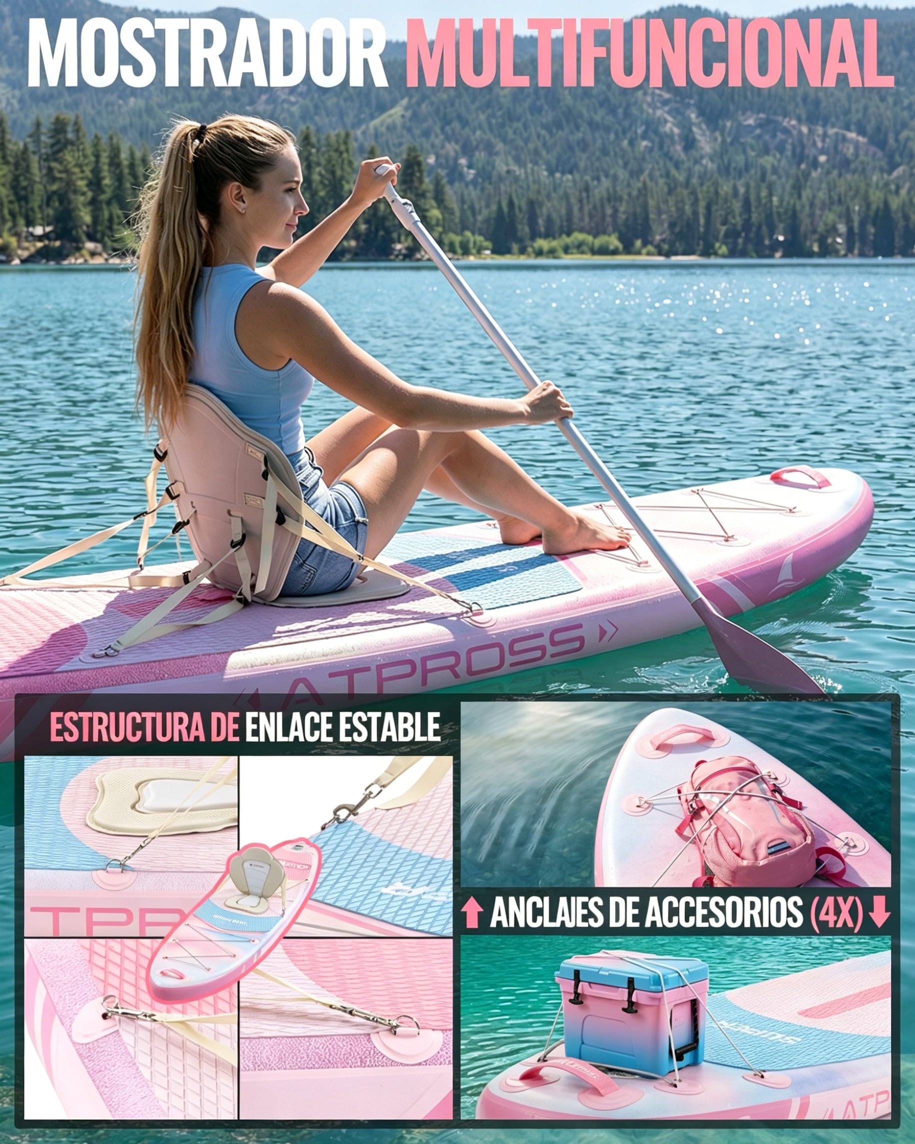 Tabla Sup Hinchable 2 Personas Set Completo Accesorios | Extra Ancha 320x84cm Carga 200kg Gran Estabilidad y Cubierta Antideslizante