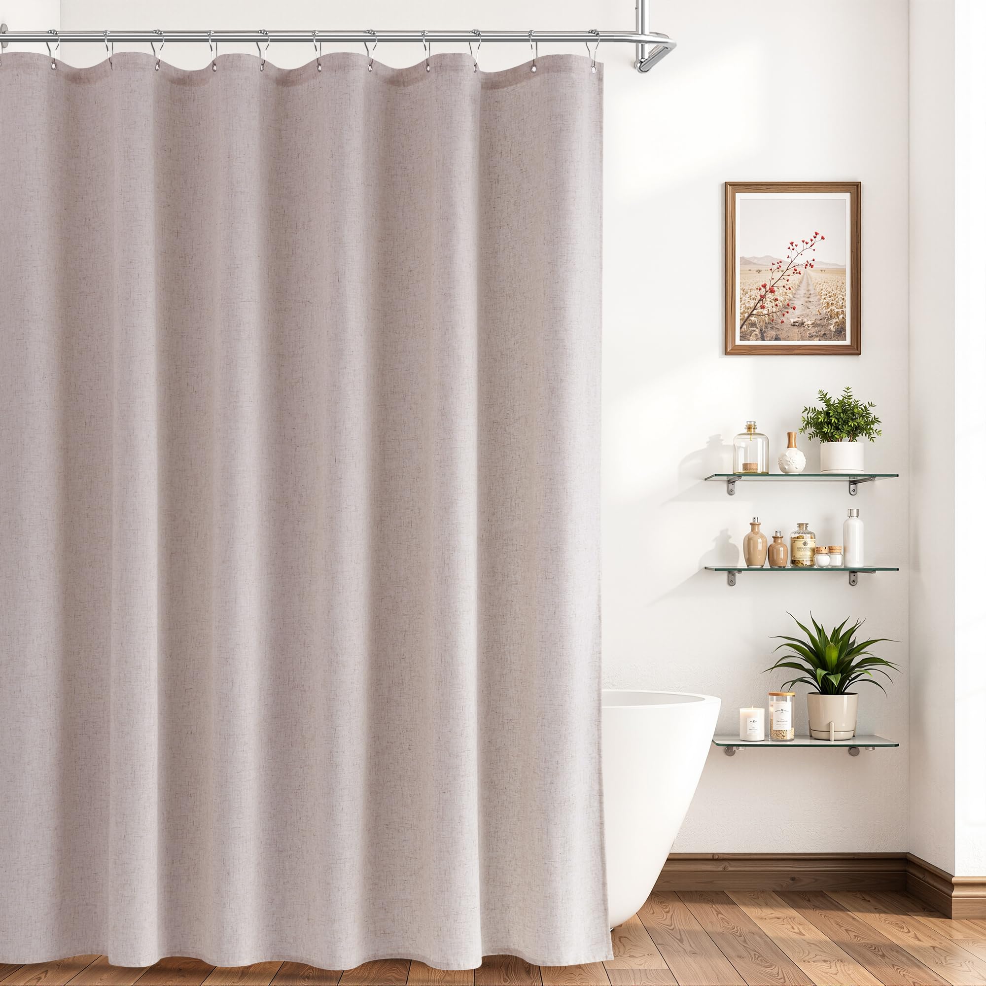 Naturoom Linen Shower Curtain 80 Inch Long for Bathroom White 1 Panel