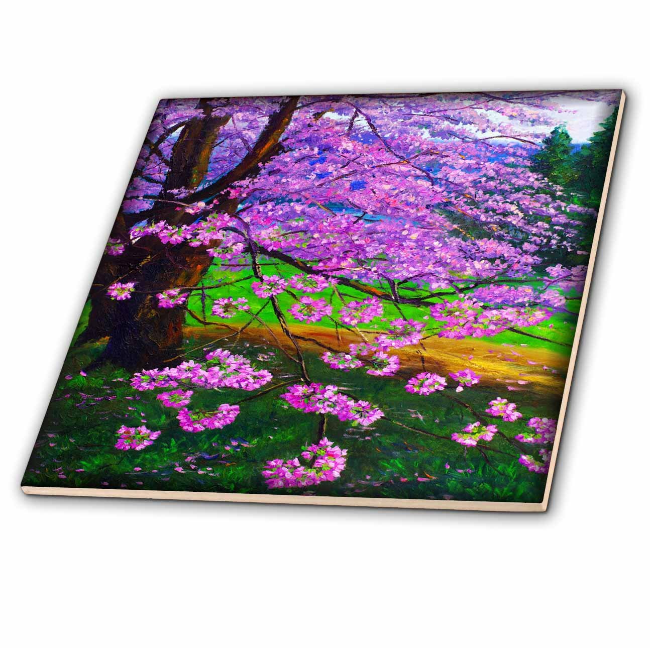 3dRose ct_48091_4 Painted Cherry Blossom Tree Ceramic Tile, 12