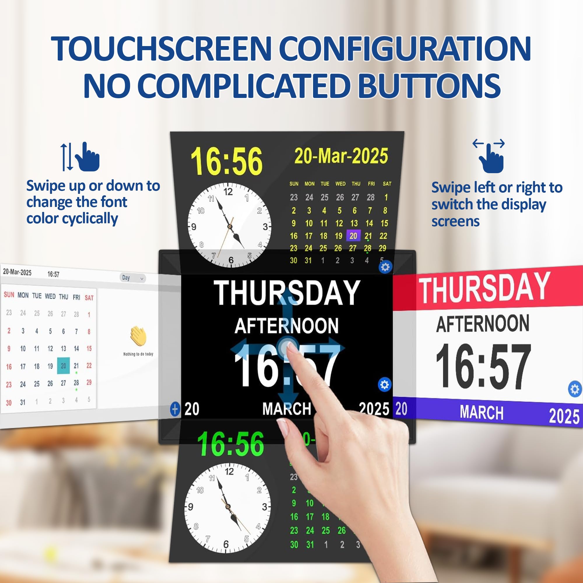 Reloj despertador digital con pantalla táctil de 10.1 pulgadas, relojes de demencia para personas mayores, reloj de pantalla extra grande con día y fecha para ancianos, 40 recordatorios, 64