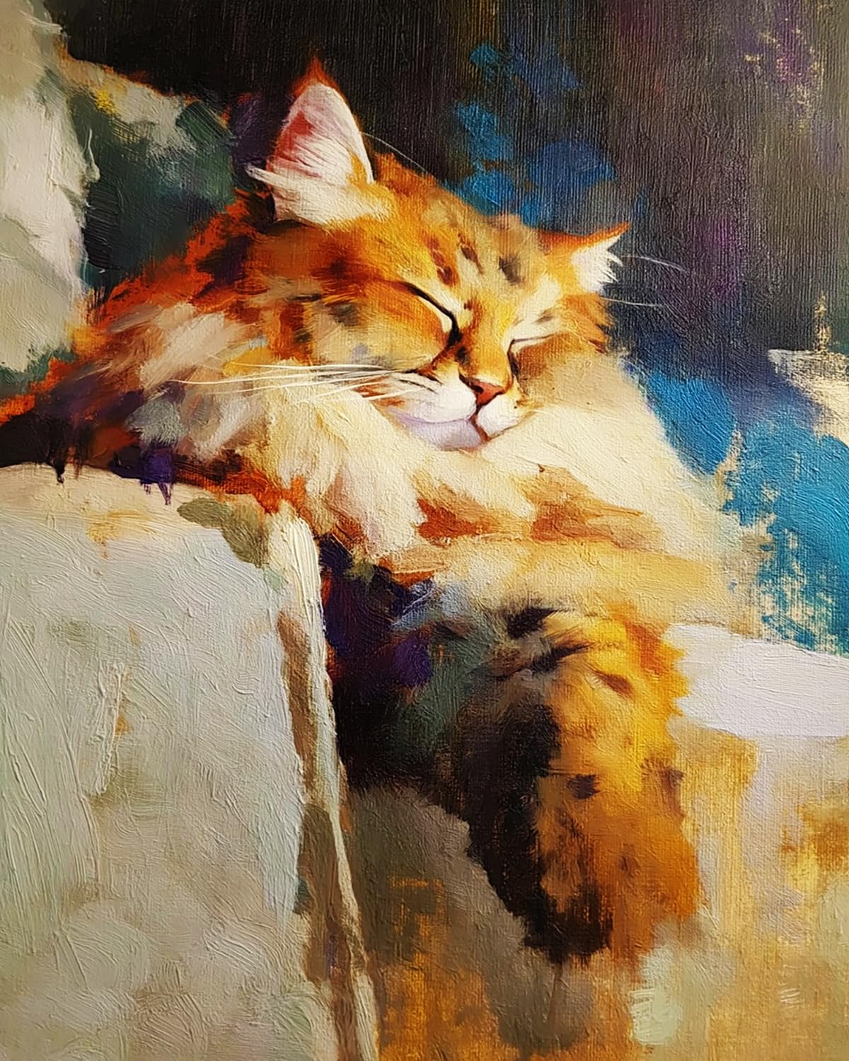 Liubaishi Multicolour Paint By Numbers Kit For Adults, Lazy Orange Cat, 40X50 Cm, Acrylic On Canvas, With 3 Brushes