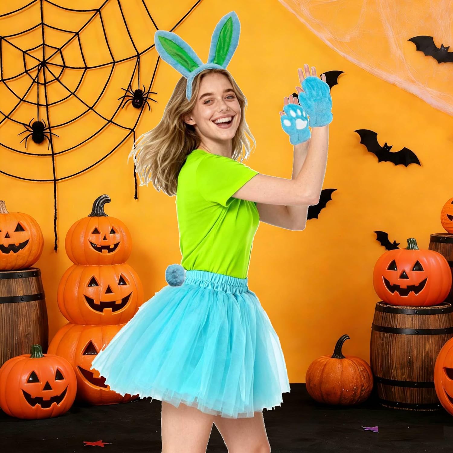 Kirei Sui Bunny Costume for Women Rabbit Ears Headband, Tail, Gloves & Tutu Halloween Accessories Adults - Image 3