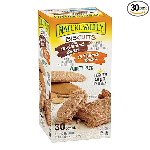 Nature Valley Biscuit Sandwich Variety, Almond Butter & Peanut Butter, 30 Count