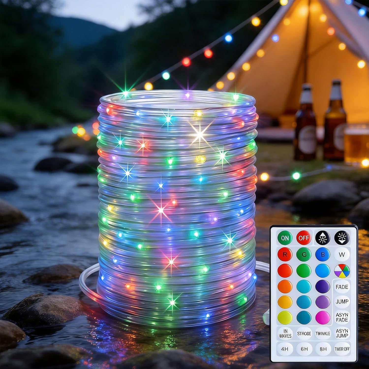 66ft 200 LED Waterproof Rope Lights, Color Changing Fairy String Lights with Remote, 16 Colors & 8 Modes for Outdoor/Indoor Decor, Patio, Garden, Party, Wedding, Halloween, Christmas, Bedroom Lighting