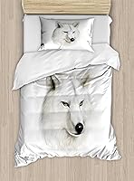 Vista 155 de Ambesonne Juego de funda de edredón color menta, líneas onduladas horizontales a rayas blancas abstractas de tonos suaves, exhibición de arte