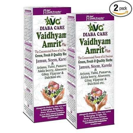 AVG Health Organics Diaba Care Vaidhyam Amrit Plus, Jamun, Neem, Karela, Arjuna -diabetes control juice | Pack of 2