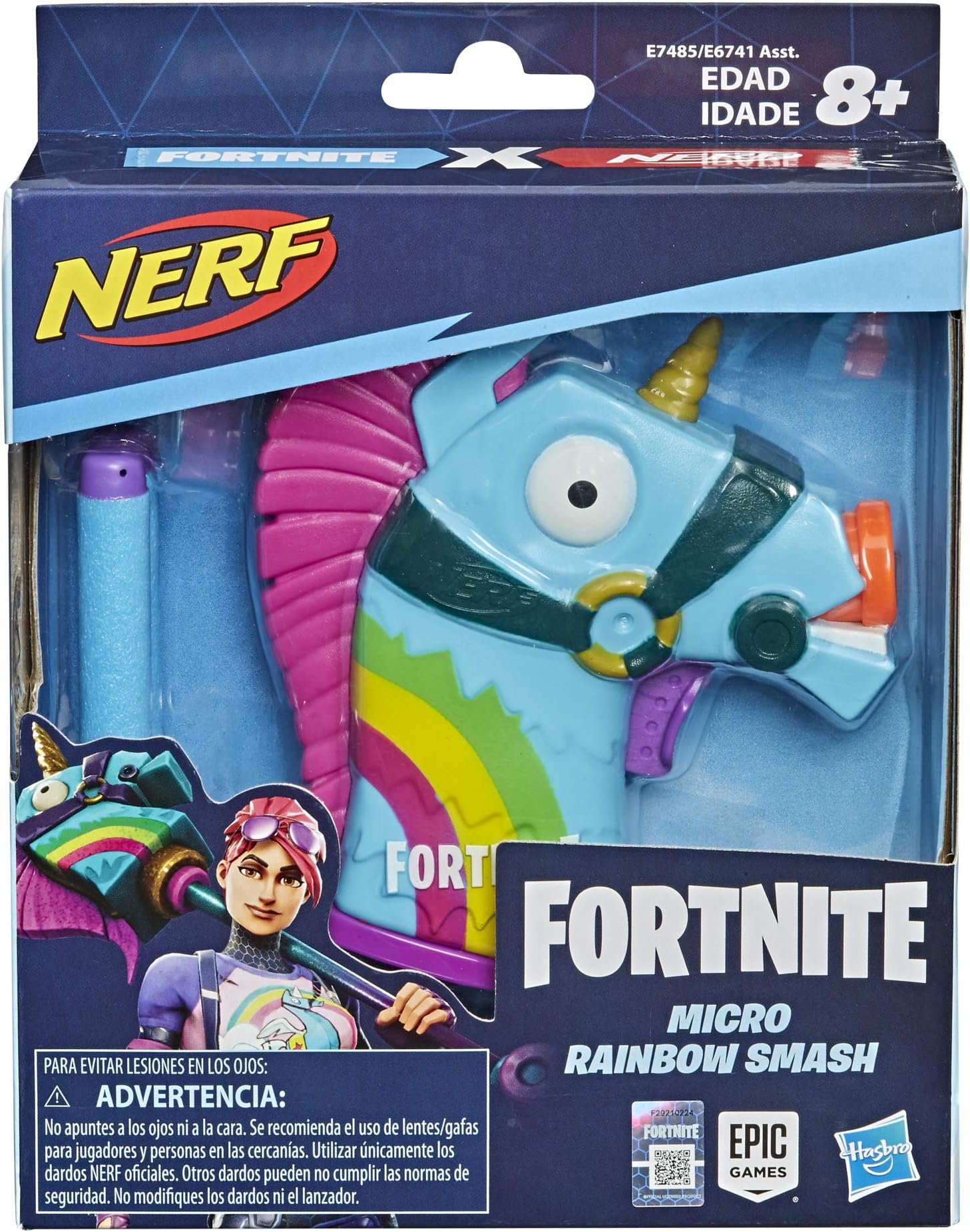 Nerf MicroShots Fortnite Rainbow Smash Mini Dart Firing Blaster and 2 Official Nerf Elite Darts For Youth, Teens, Adults, E7485ES1