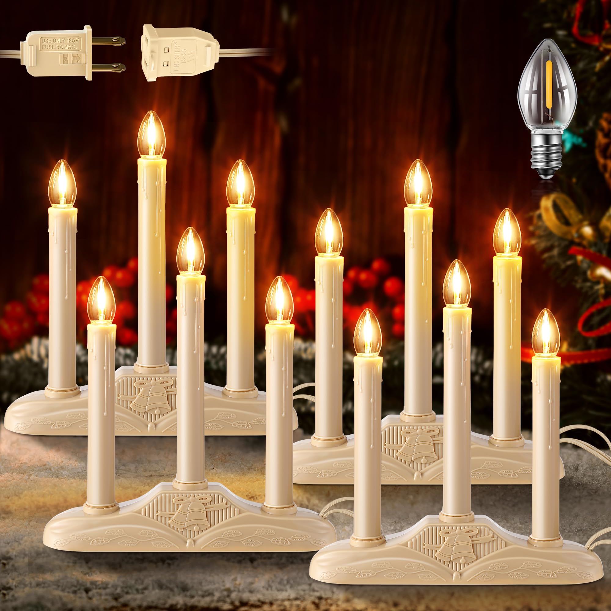 Chandelier de Noël pour fenêtre Meonum : créez une ambiance chaleureuse avec 4 bougies électriques