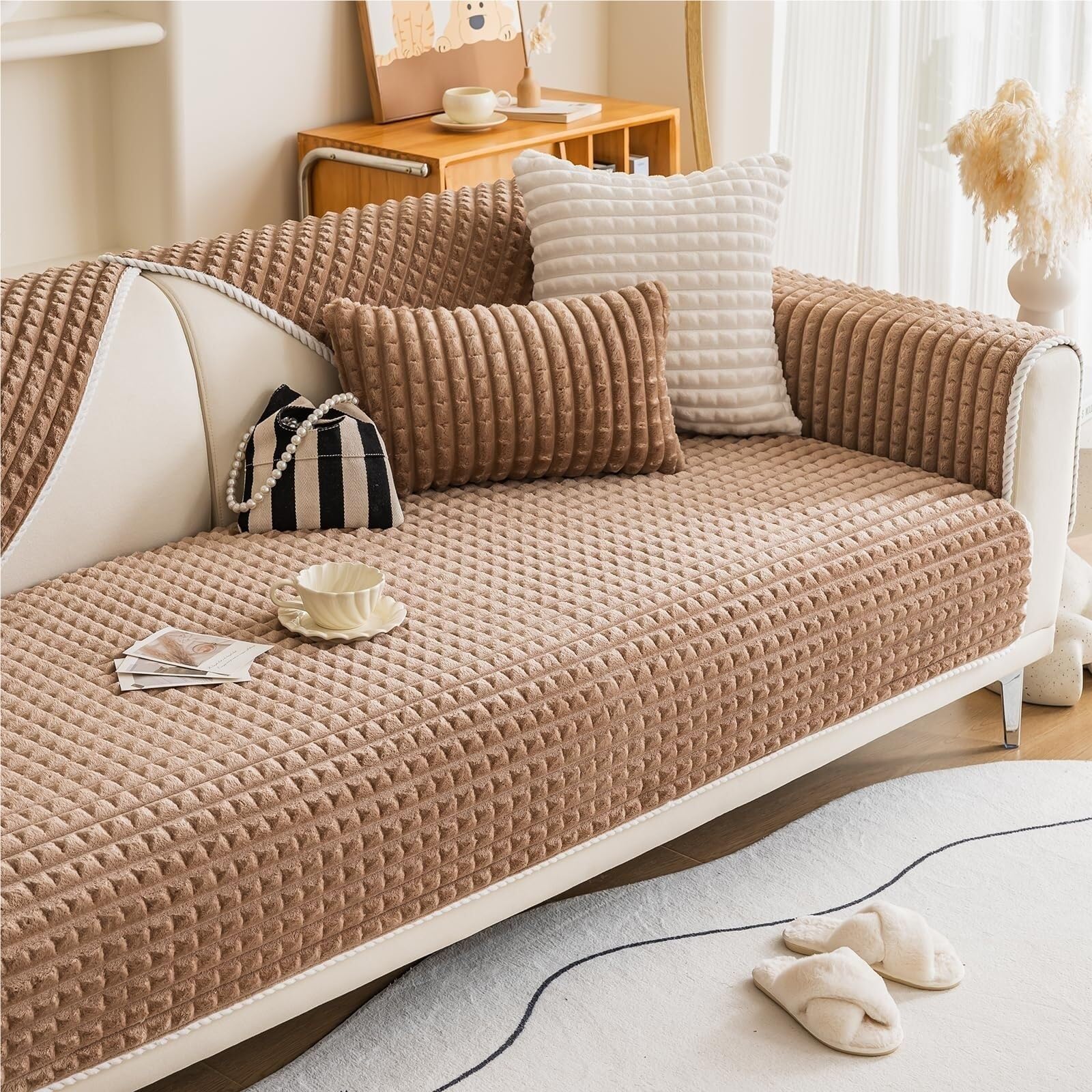 Housse de canapé jacquard 3D en flanelle ultra douce de qualité