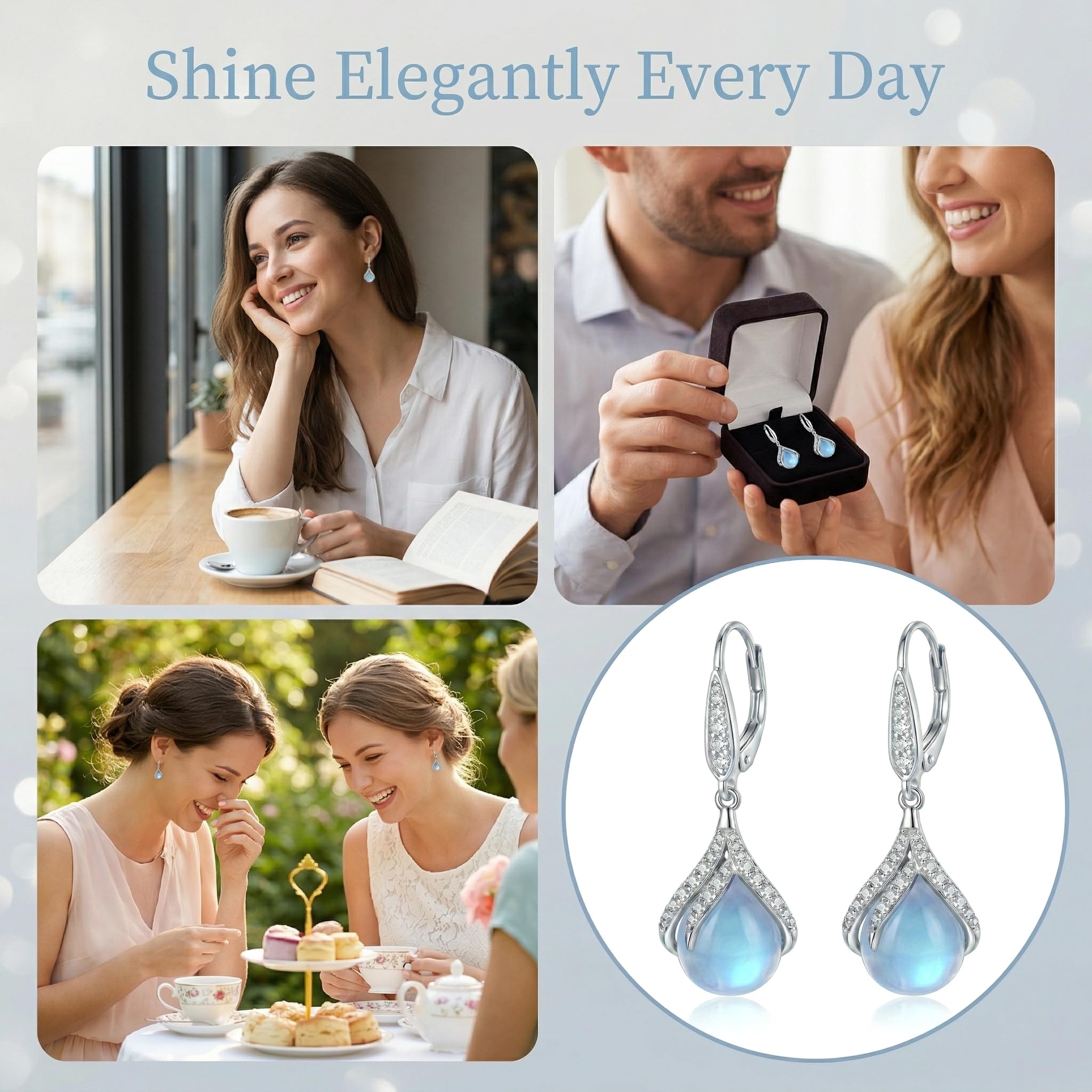 Mondstein Ohrringe für Damen Sterling Silber Ohrhänger Leverback Ohrringe Schmuck Geschenke für Frauen
