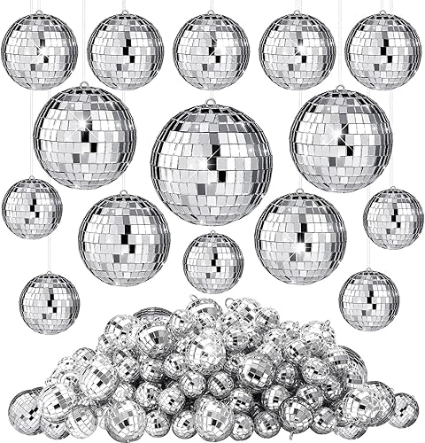 Sumind 35 piezas de adornos de bolas de discoteca con espejo colgante, decoración de mini bola de discoteca plateada, bola de espejo reflectante,